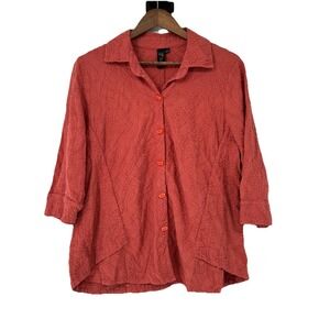 Focus Casual Life Button Orange Lagenlook Jacket Embroidered Artsy Art To Wear S